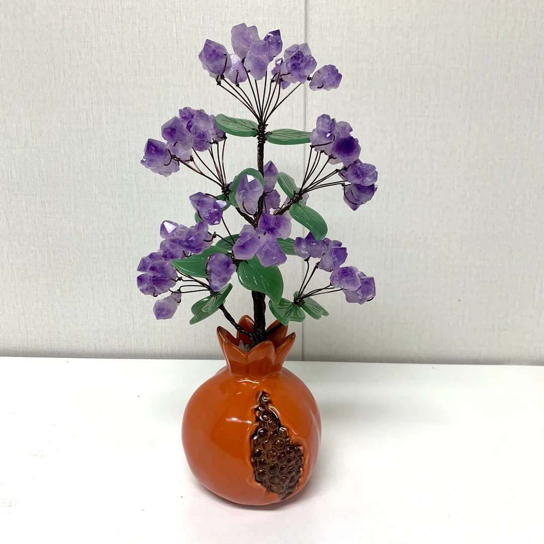 【晶之运】笑口常开石榴陶瓷紫水晶发财树摆件高档轻奢客厅玄关装饰