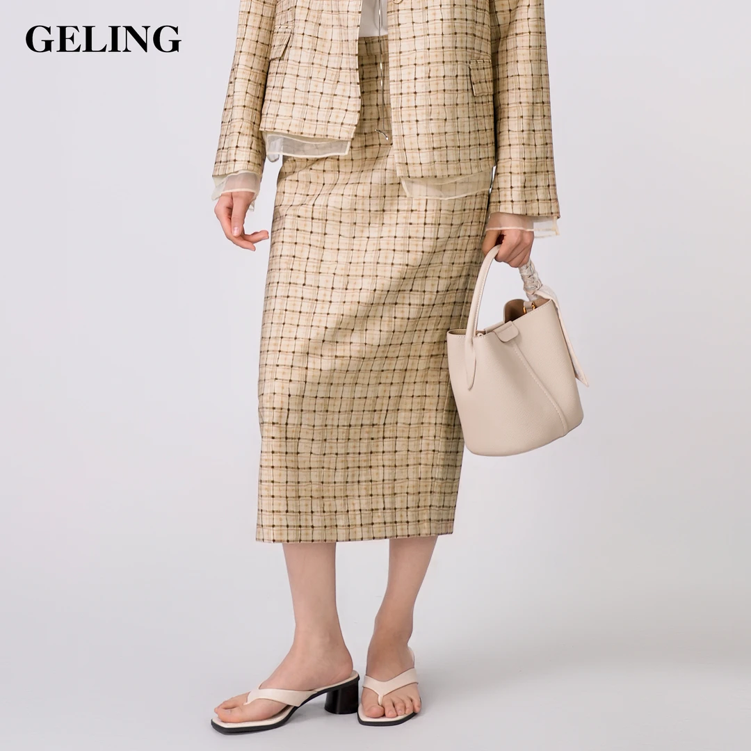 GELING/歌&玲2025新款春季百搭时尚格子长半裙G512M104B半身裙