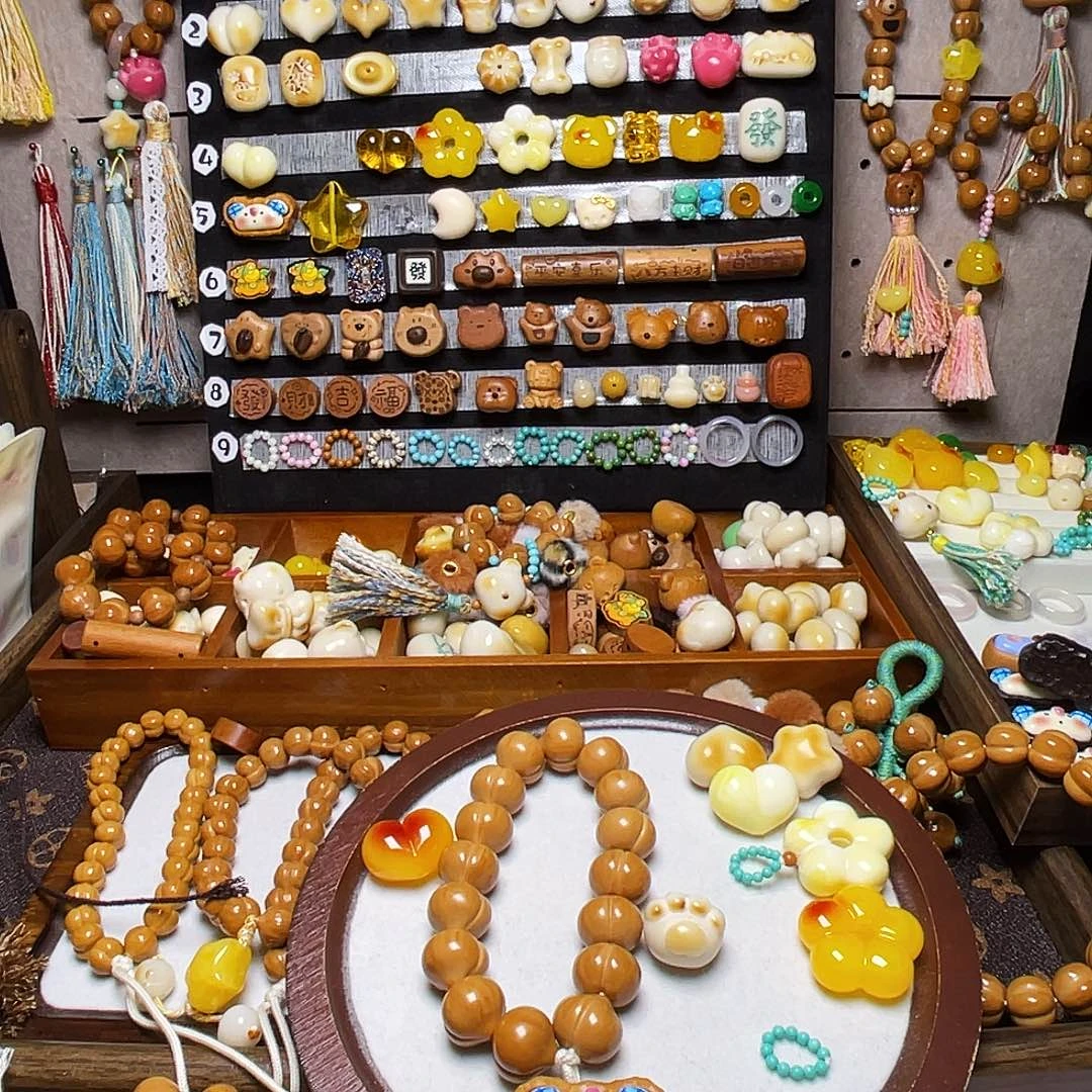 手串猴头核桃木*腮红爱心 猫爪 小可爱 粉流苏