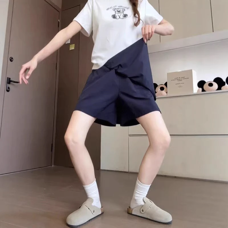 藏青色山本工装裙裤女夏季薄款大码胖mm高腰显瘦a字阔腿五分短裤