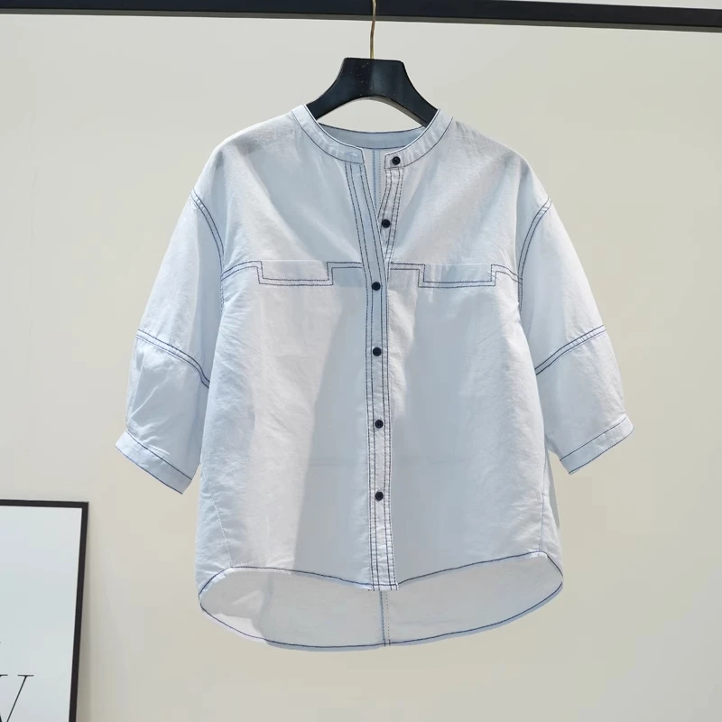 夏季新款休闲立体感大码拼接女衬衫独特时尚百搭通勤显瘦宽松上衣