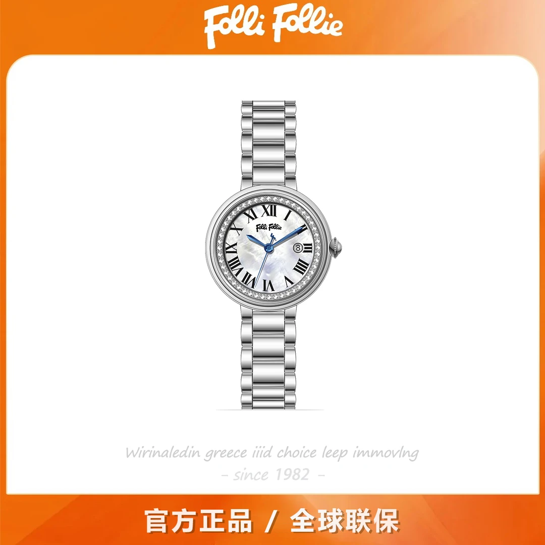 follifollie希腊轻奢优雅气质百搭经典女士手表石英防水腕表圆形