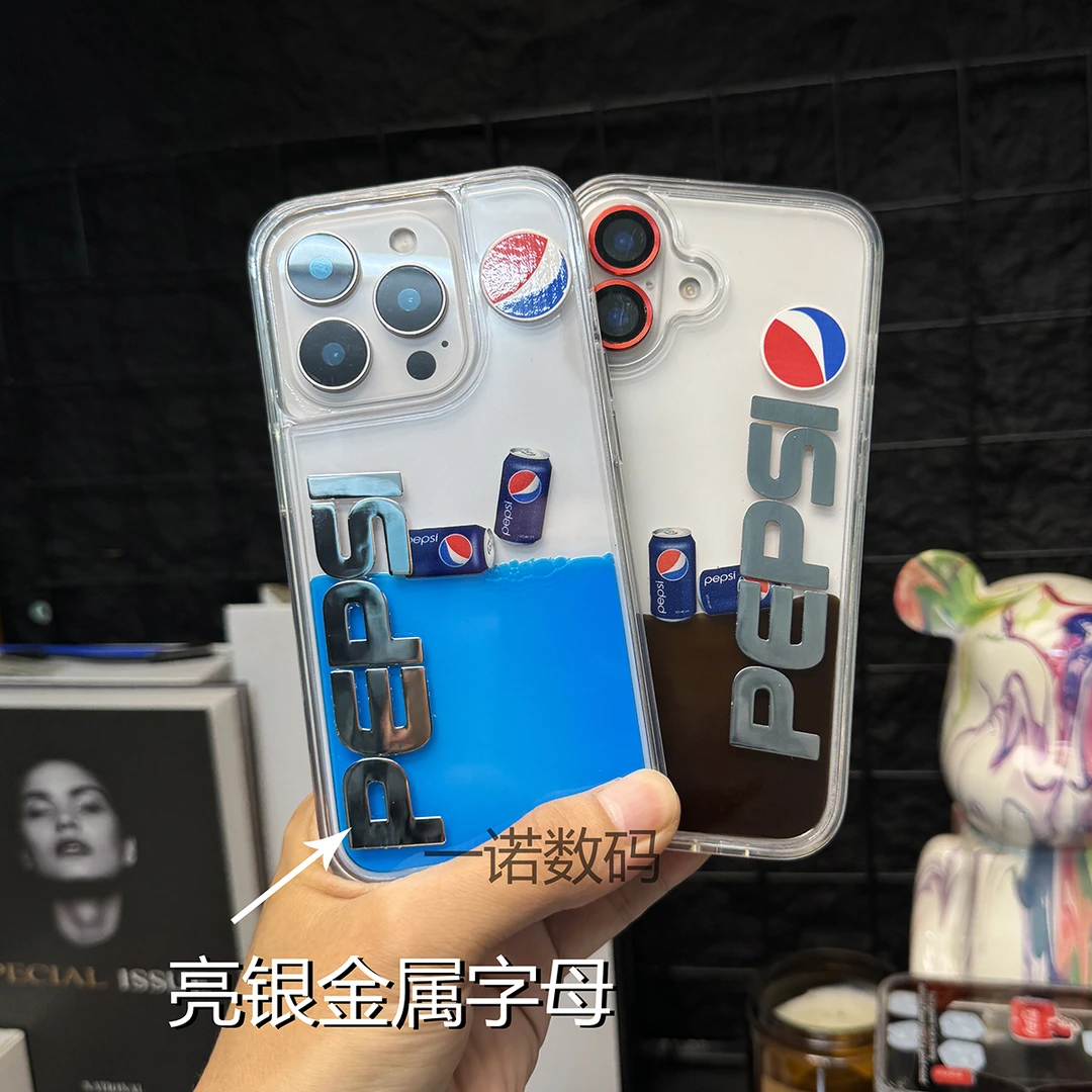 苹果16promax可乐漂浮瓶流沙壳iphone15网红手机壳华为mate60pro