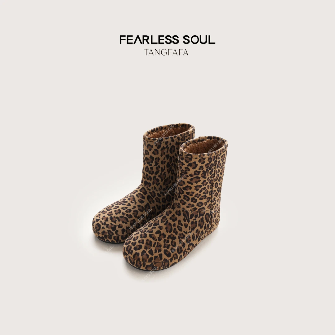 唐发发TFF牛猄皮拼羊毛豹纹保暖复古时尚短筒雪地靴女 825FU234 *