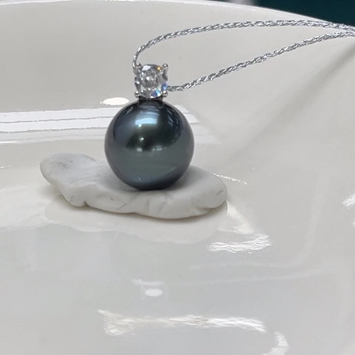 银S925镶嵌颈饰海水珍珠10-11mm 11号