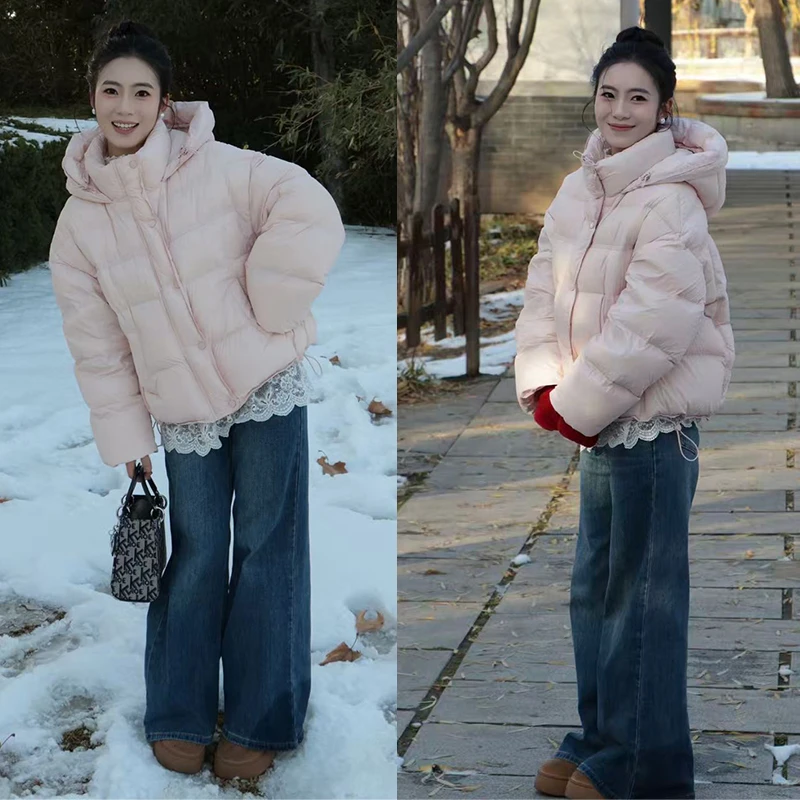 冬装搭配一整套2025年新款韩系减龄连帽棉服高腰牛仔裤两件套装