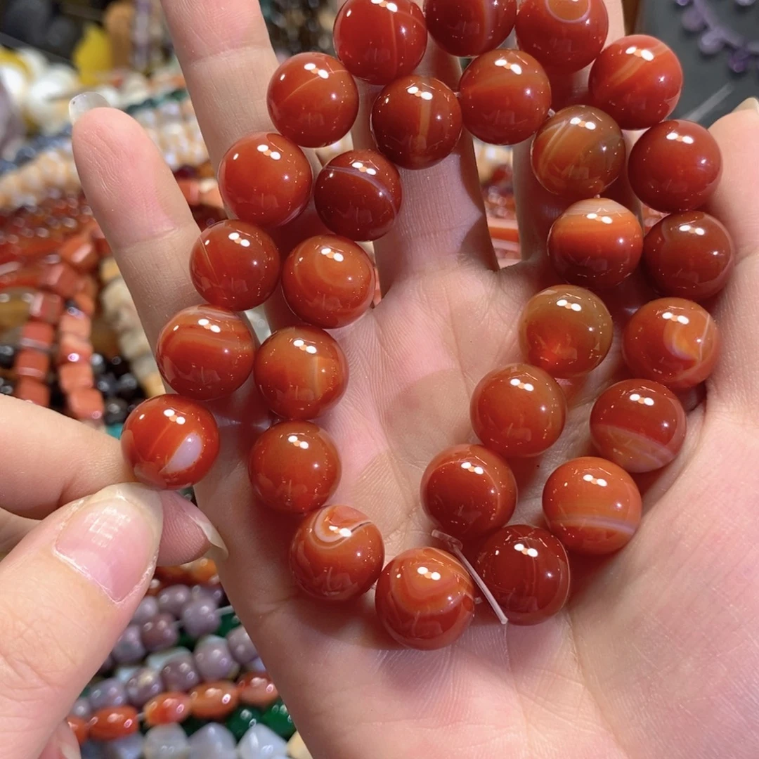 玛瑙/玉髓未镶嵌珠宝半成品红玛瑙一条卡14mm