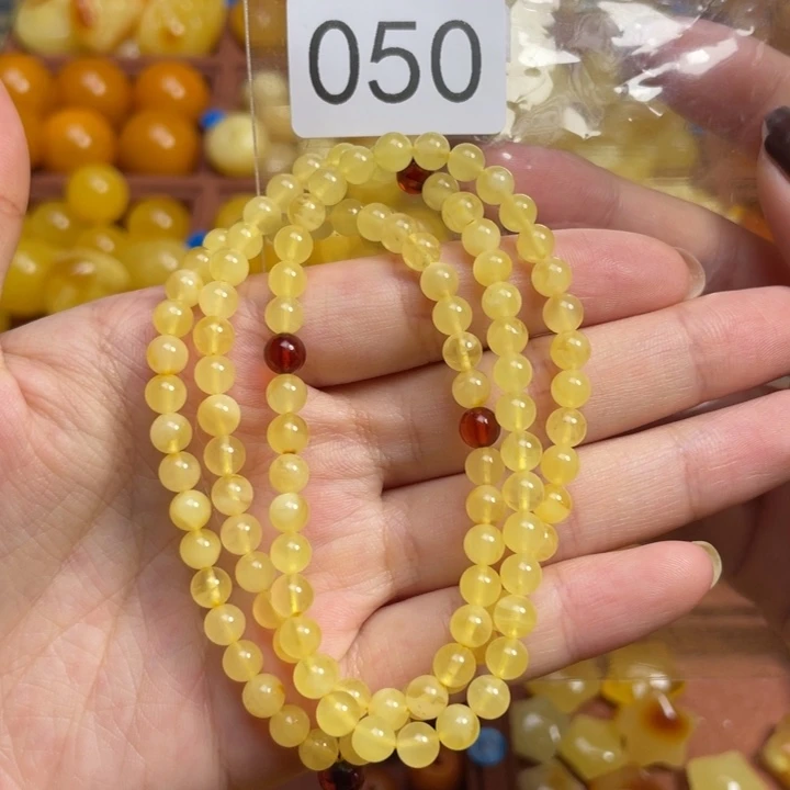 蜜蜡未镶嵌珠宝奇石微花粉放漏满蜜柠檬黄108卡5
