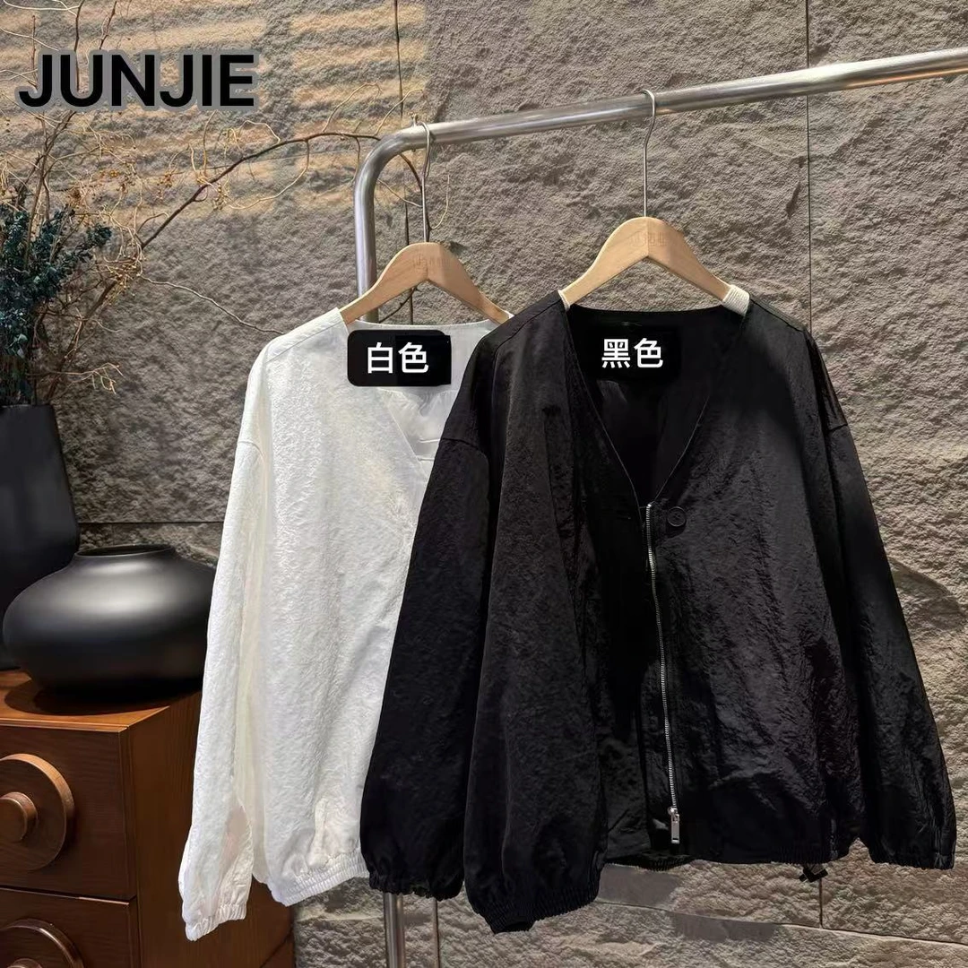 『JUNJIE』V领外套·春季新款简约宽松无领夹克外套 58961