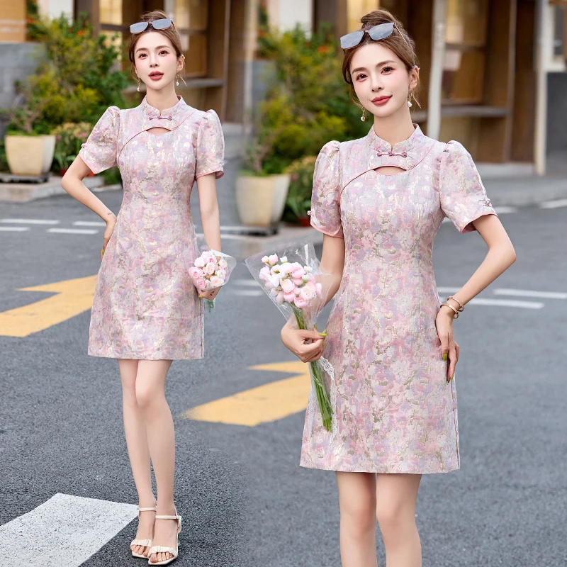 新中式国风改良旗袍连衣裙女2025夏季新款设计感修身复古提花裙子