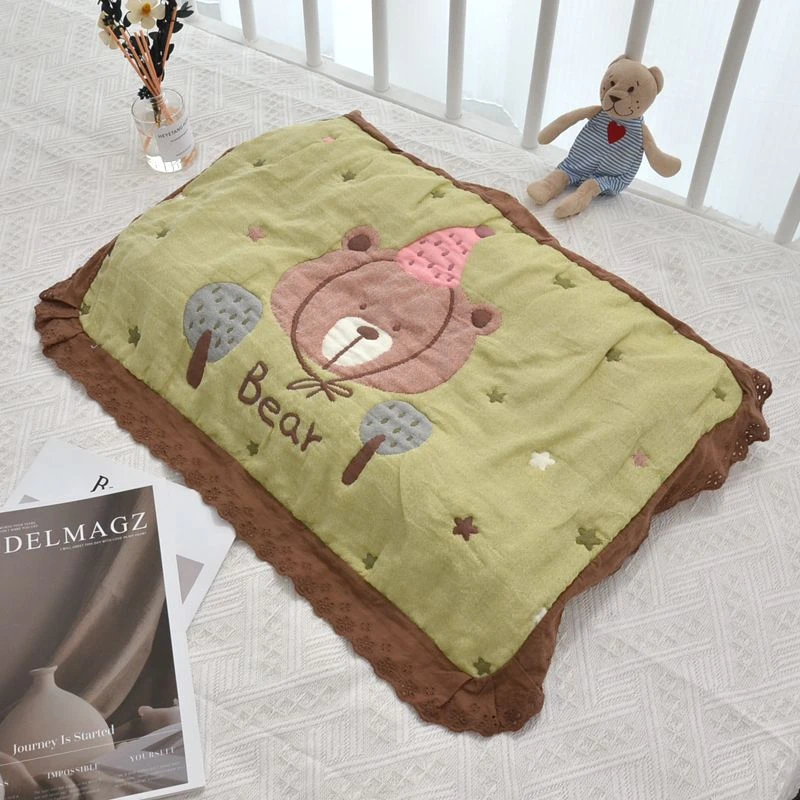 纯棉纱布枕巾儿童单条居家学生柔软透气吸汗可爱卡通花边全棉盖巾