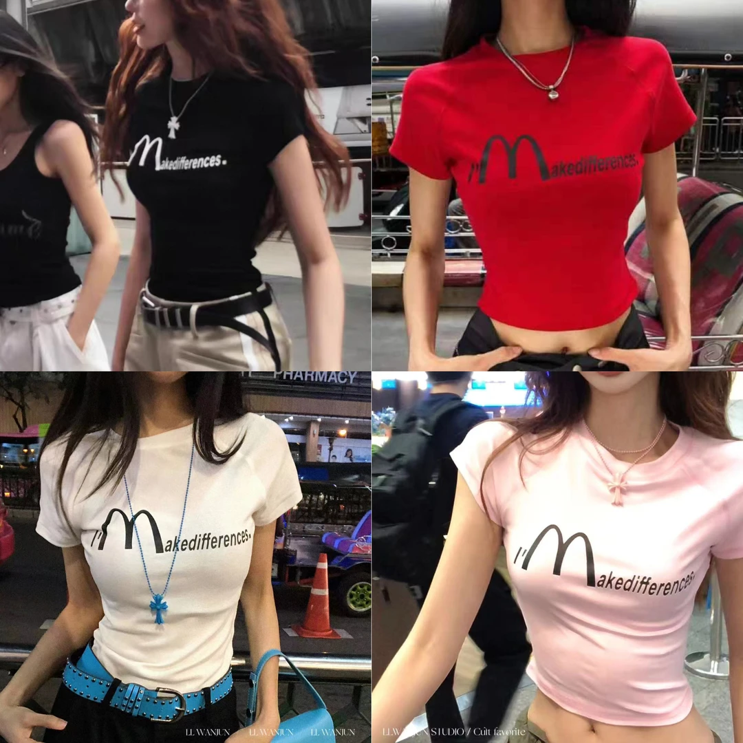 婉君【麦当当】薄荷曼波M家字母简约短款印花T恤LWJ24A1T467