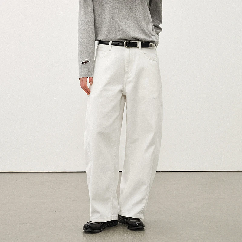 714street水洗纯棉弯刀裤男2025秋季新休闲裤宽松白色裤子522208