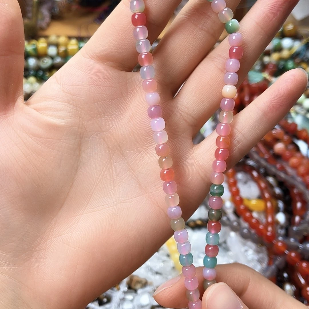 玛瑙/玉髓未镶嵌珠宝半成品卡6盐源玛瑙老型珠一条