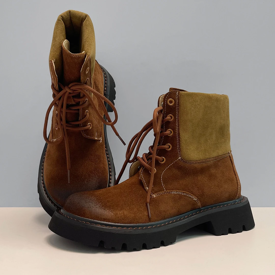 时尚厚底帅气马丁靴男女沙漠靴机车休闲靴子复古英伦风工装靴潮流