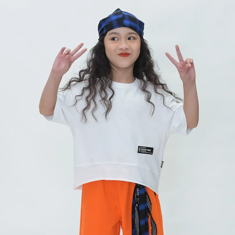 jojo童装圆领T恤纯色汗宽松夏装短袖印花女装运动百搭13212063