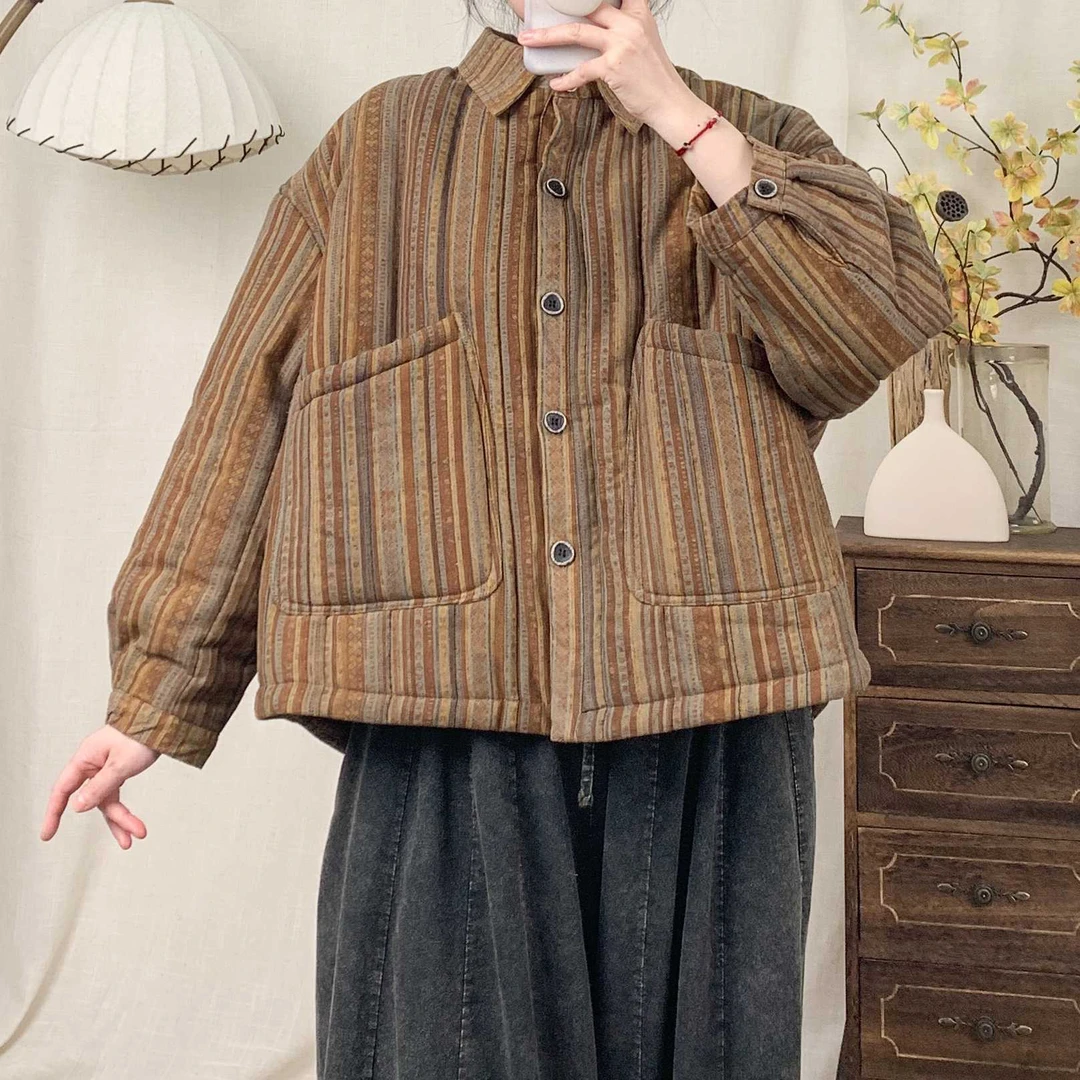 秋冬翻领棉百搭加厚棉衣外套女冬季新款宽松外套