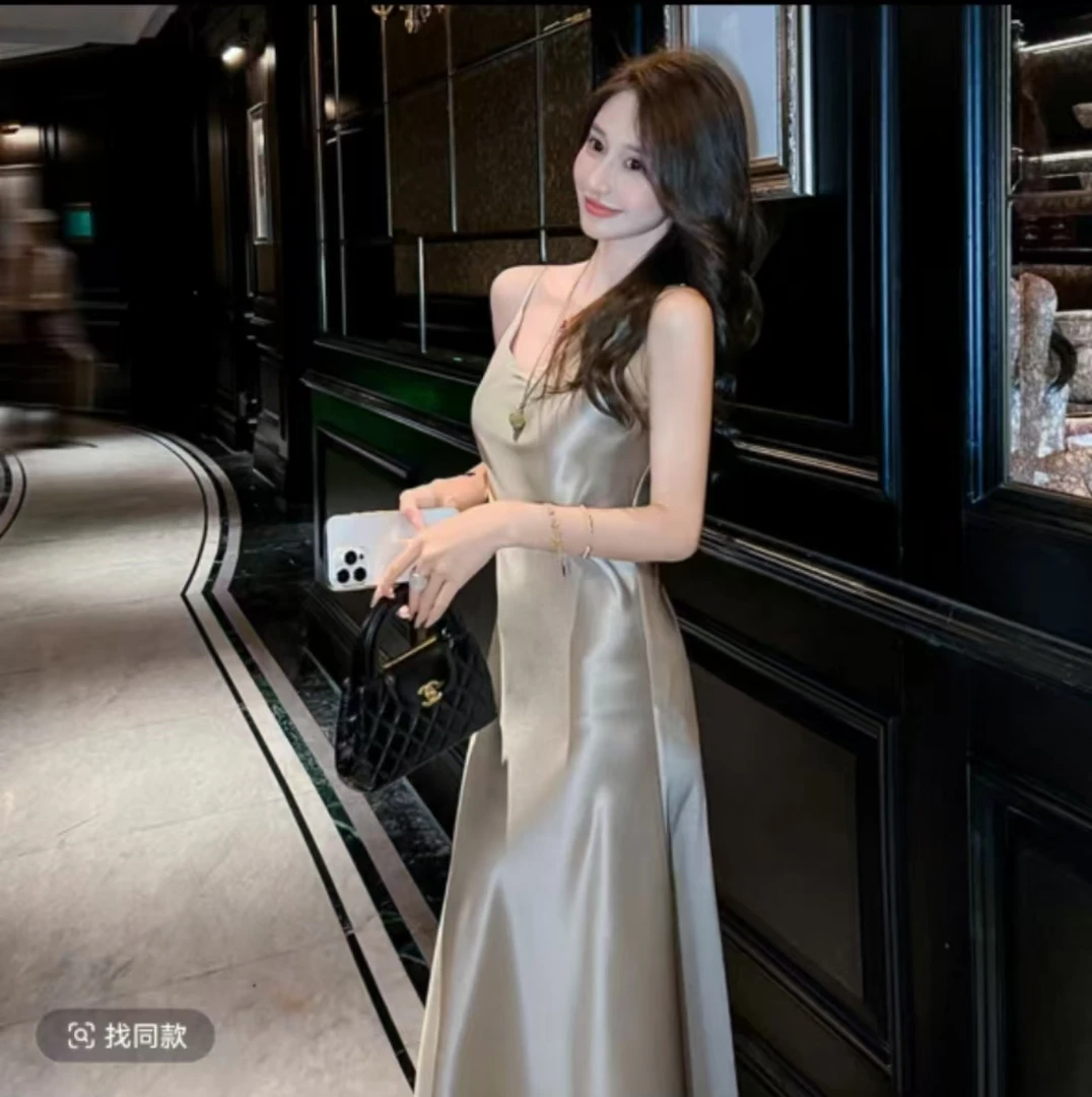 【买裙子送飘带】法式吊带鱼尾裙春夏季缎面轻奢高级感气质显瘦