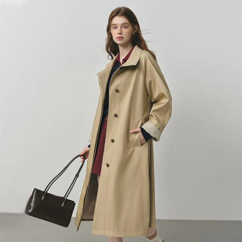 范思蓝恩英伦设计感立领风衣2025秋装撞色休闲25FS13149