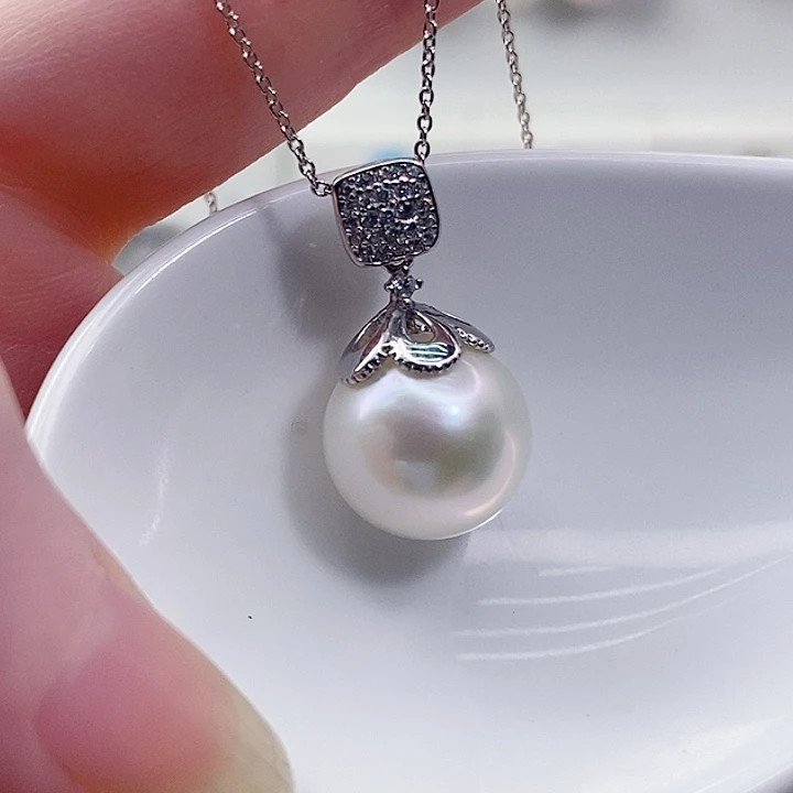 淡水珍珠银S925镶嵌颈饰12+A