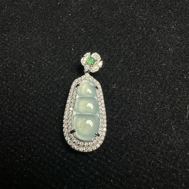 S925银天然A货翡翠四季平安吊坠/x100