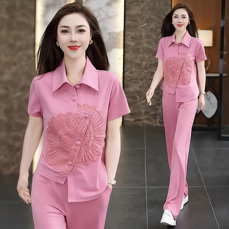 时尚中国风夏季运动套装女2025新款洋气显瘦短袖长裤夏装两件套