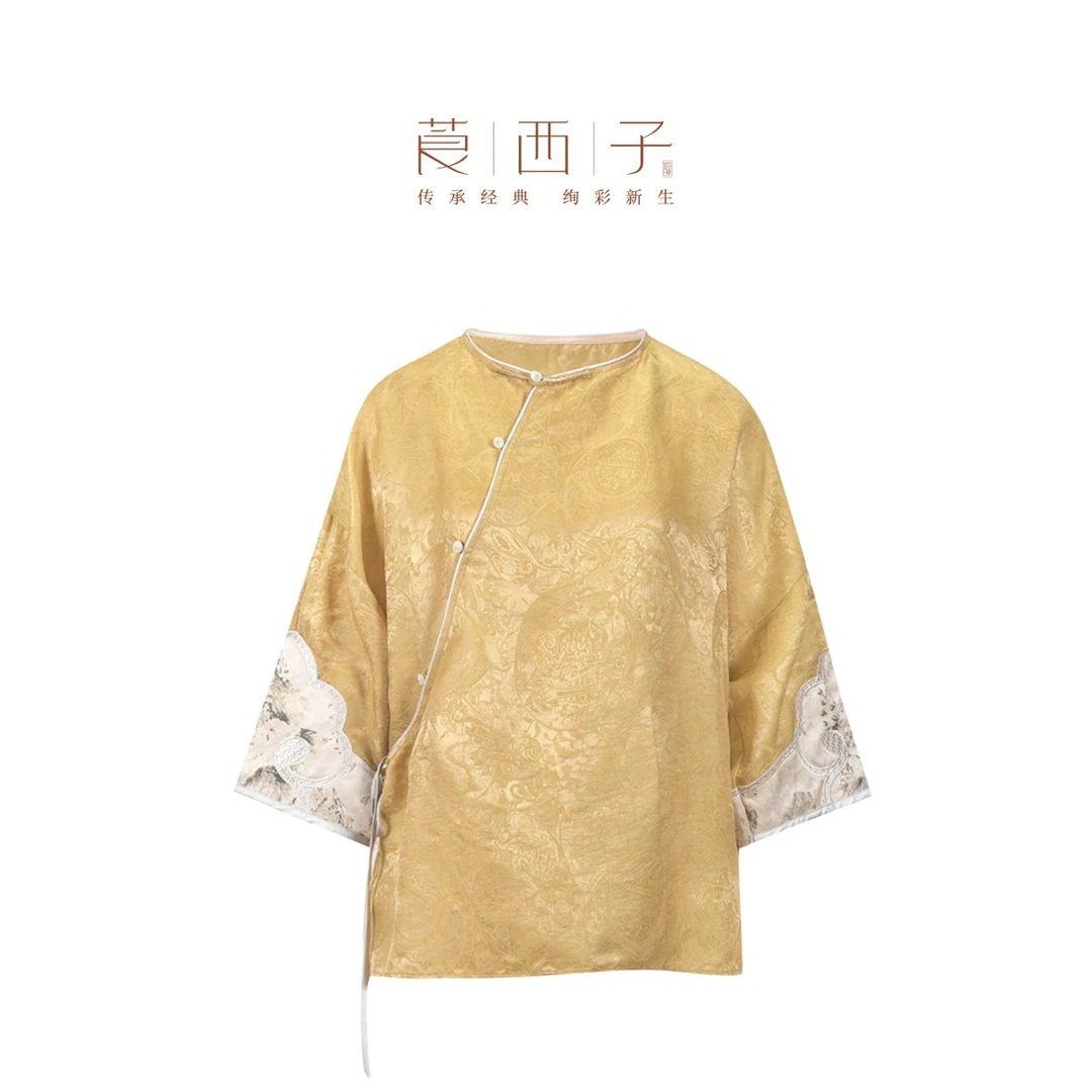 【念慈】国风琵琶襟复古圆领刺绣气质小众桑蚕丝小衫新中式穿搭衬衫