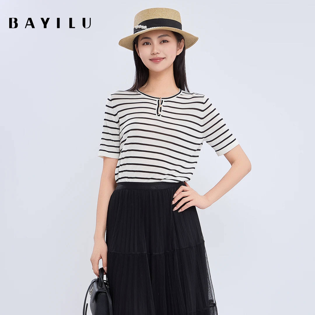 【瑶瑶】芭依璐夏季新款针织衫短袖t恤女95S0628Z