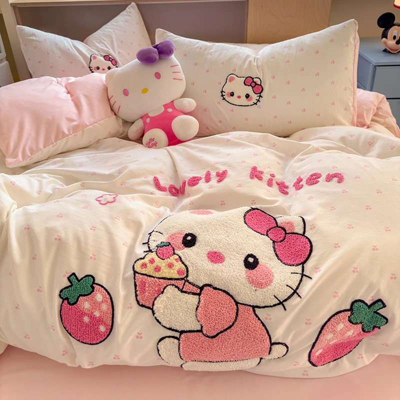 A类卡通毛巾绣床品四件套云朵感亲肤柔软isn风宿舍三件套双面可用