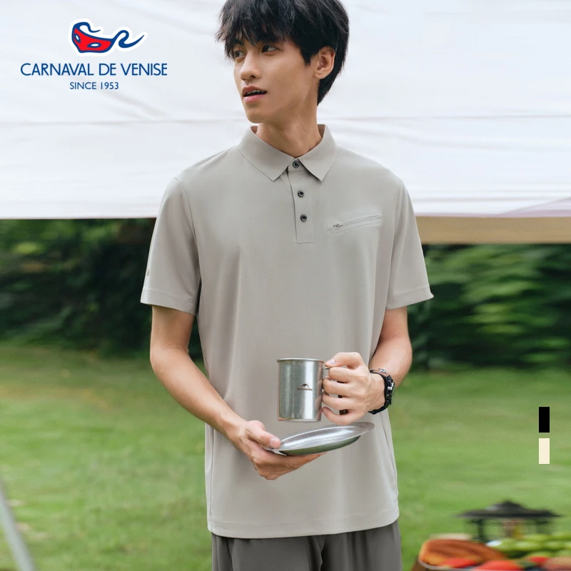 威尼斯小面具男春夏休闲简约运动纯色内搭防晒Polo衫