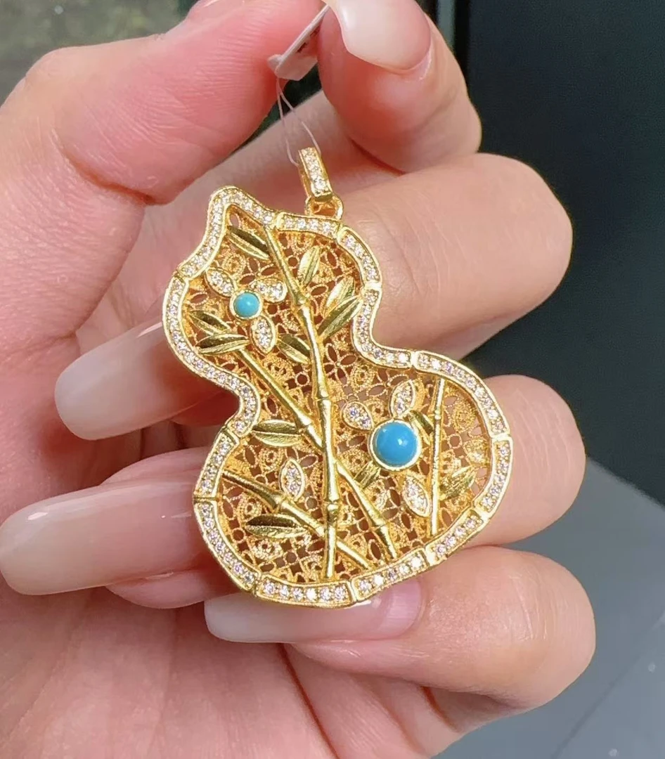 足金999 镶嵌点钻花丝竹节葫芦