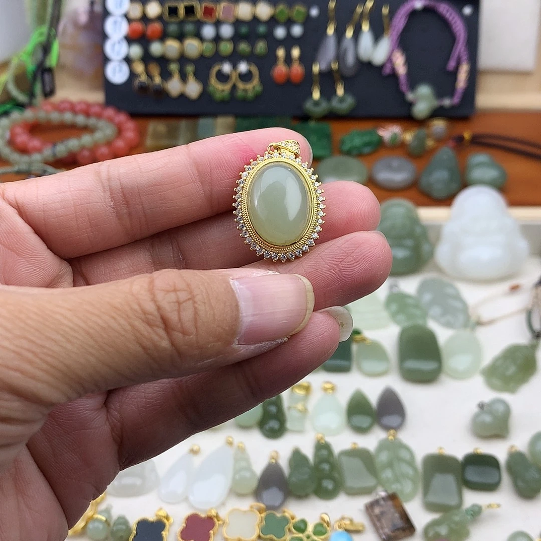 和田玉银S925镶嵌吊坠(不含链)