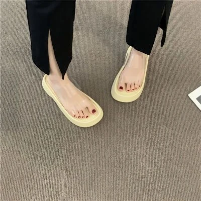 透明一字带露趾拖鞋厚底鞋女夏设计感小众松糕鞋凉拖外穿春夏女鞋