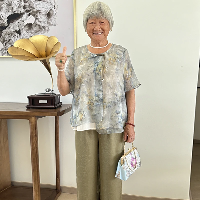 奶奶装2025新款夏装洋气T恤国风新中式中老年套装妈妈装气质衣服