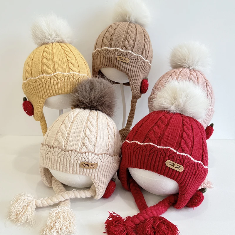 婴儿帽子秋冬季可爱超萌宝宝护耳帽女童毛线帽婴幼儿保暖套头帽萌