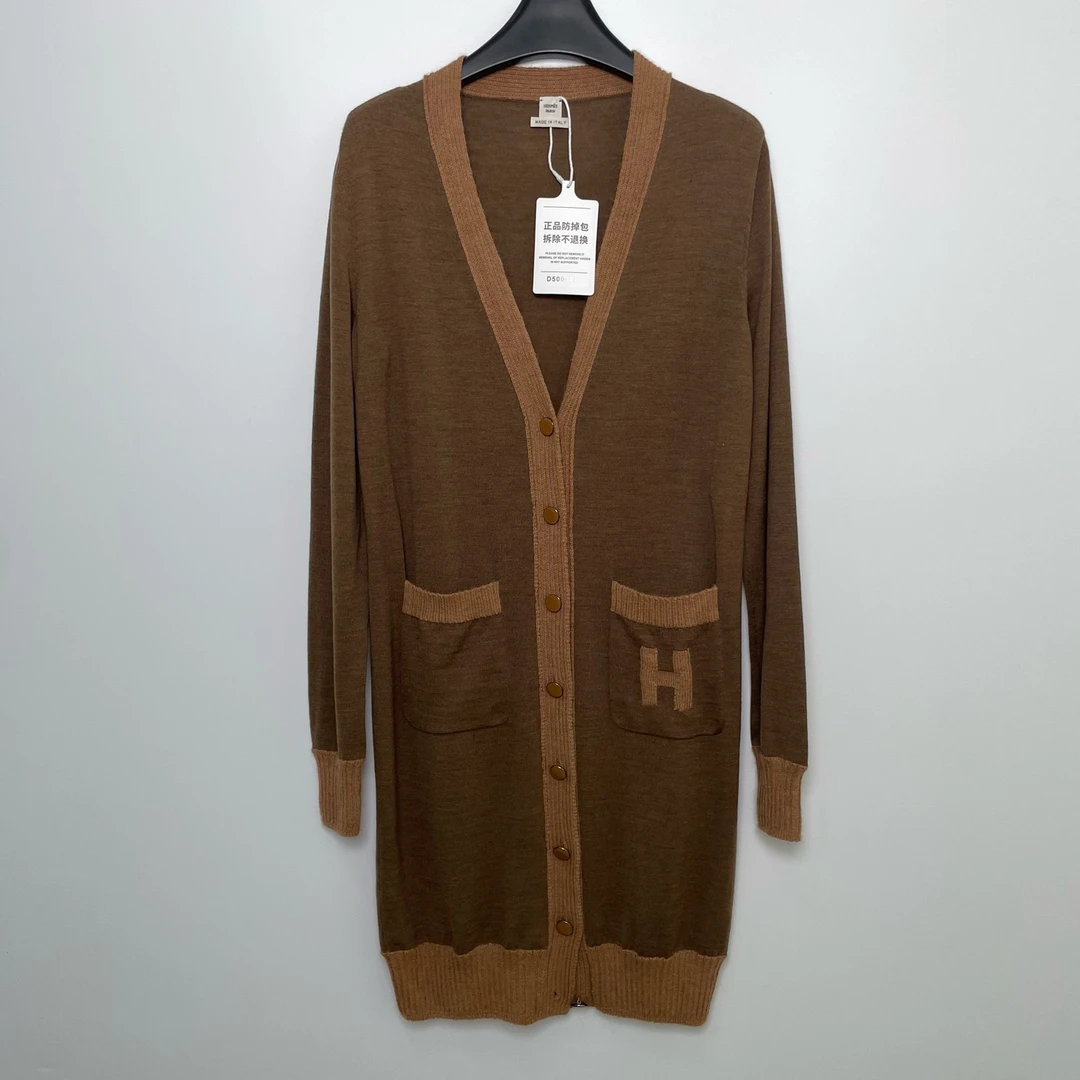 99新 Hermes/爱马仕 D500051/长款针织开衫/38码
