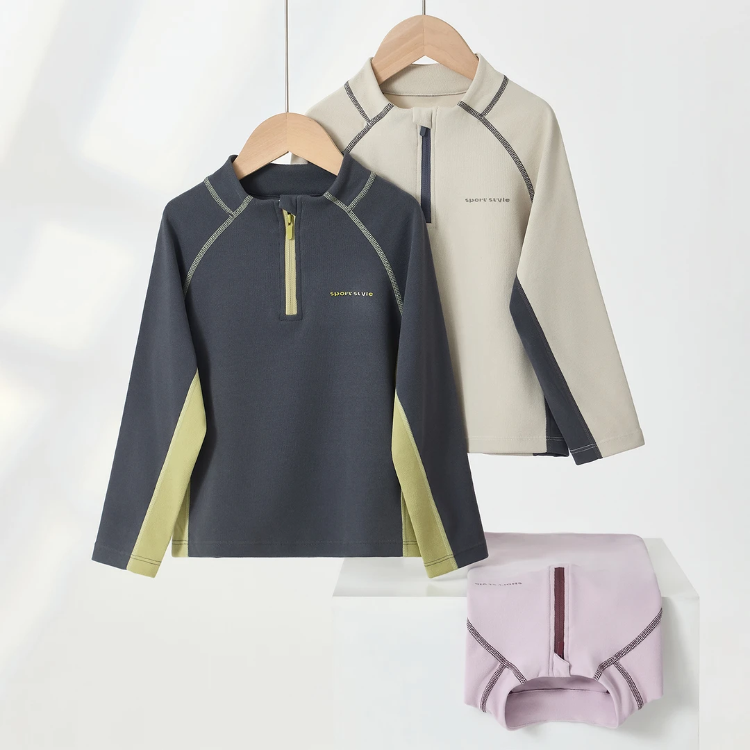 男童长袖t恤打底衫德绒2025新款秋冬儿童拉链衫运动保暖上衣女童