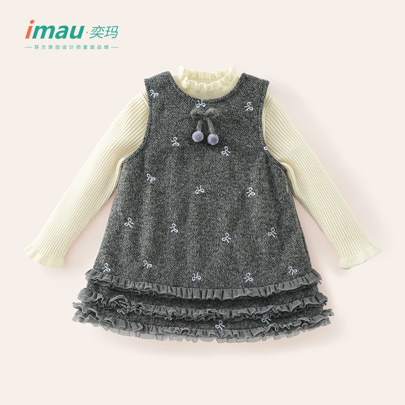 奕玛imau冬季雪国精灵儿童可爱连衣裙保暖内搭两件套58SF580198