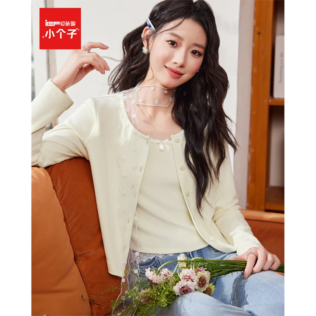 IEF/爱依服小个子韩系早秋穿搭套装毛针织开衫两件套miu系少女套