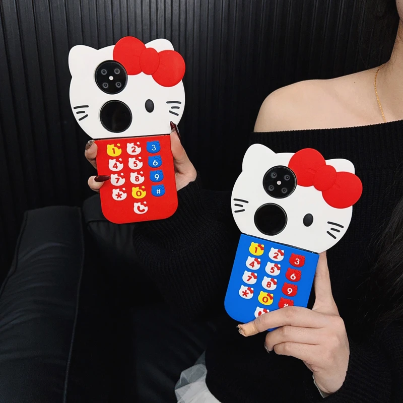 适用华为p50pocket手机壳新款pocket2套pockets立体蝴蝶结kt猫女p