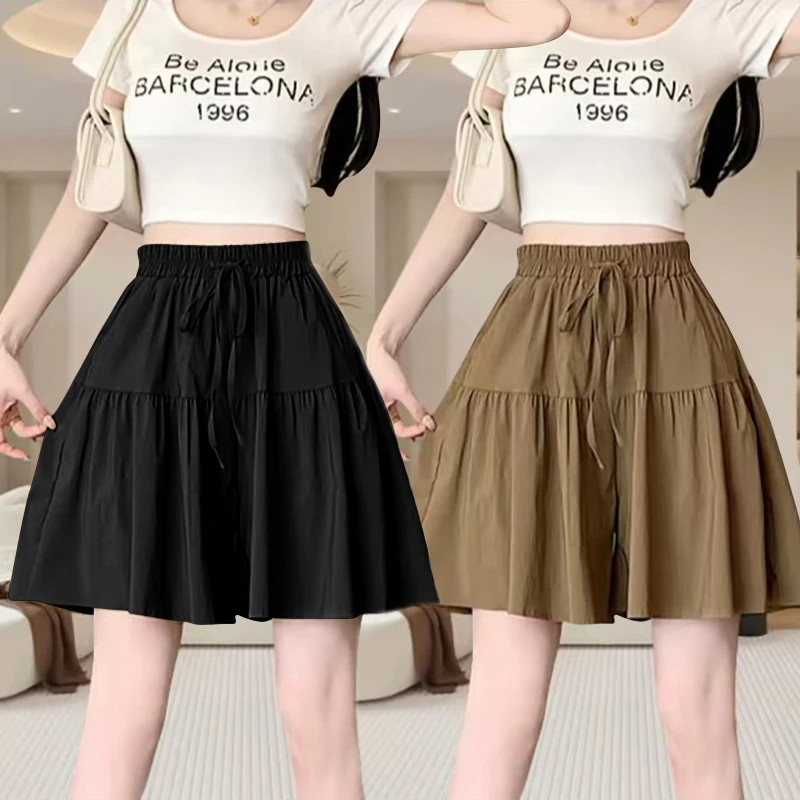 新款女大码冰丝时尚2025年夏季短裤宽松阔腿韩版短裤潮流百搭休闲