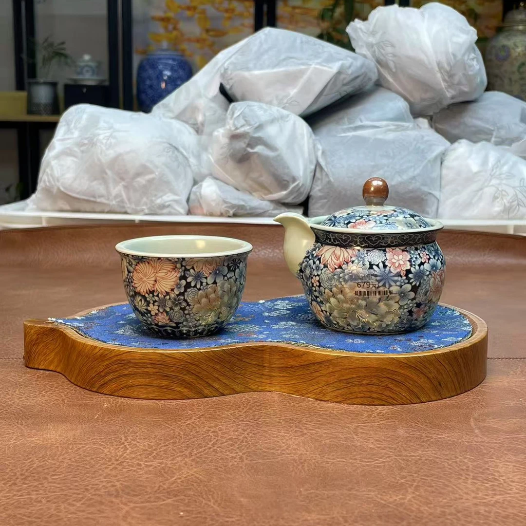 桃子茶器 掐丝牡丹手抓壶 一杯 干泡盘-2023
