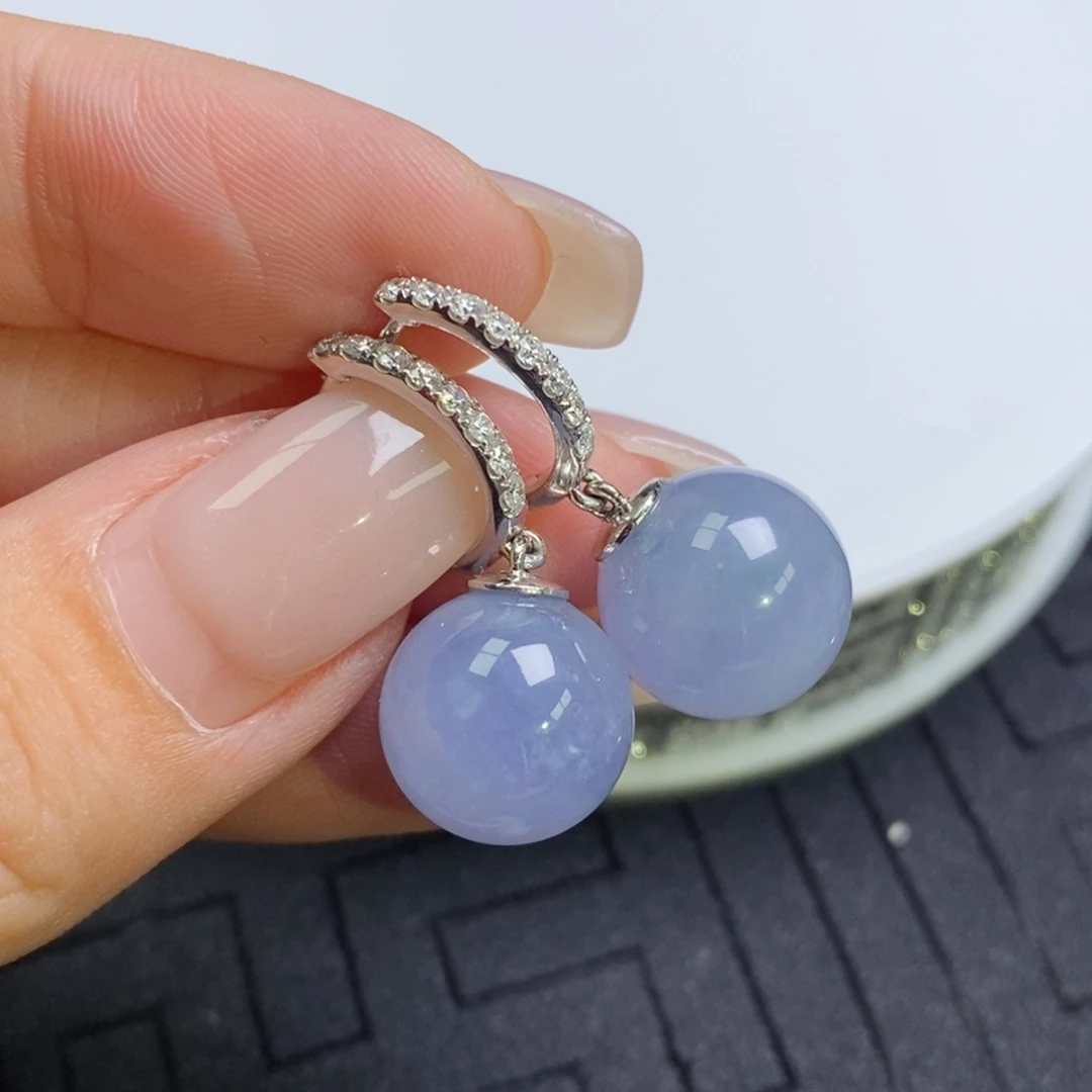 翡翠18K金镶嵌耳饰紫珠珠