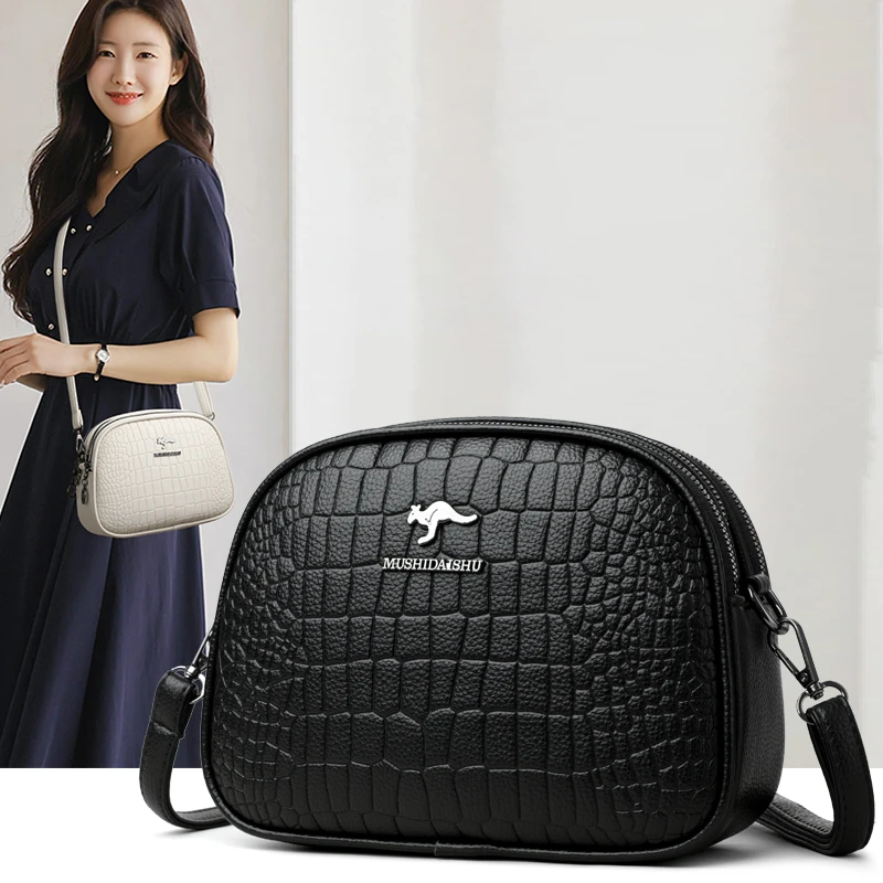 软皮小包包女2025夏新款时尚百搭斜挎包妈妈包中年女包三层手机包