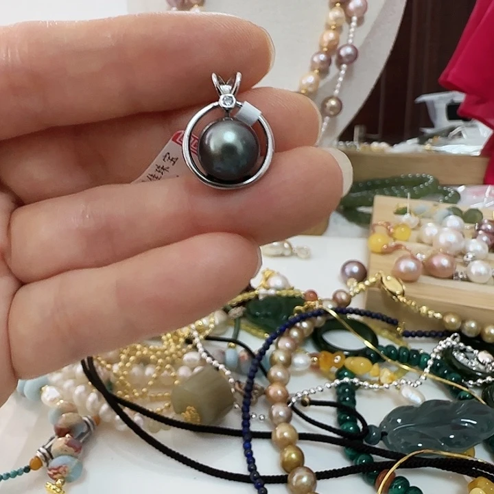 *****银S925镶嵌海水珍珠颈饰卡9.5-10底部有瑕疵极光