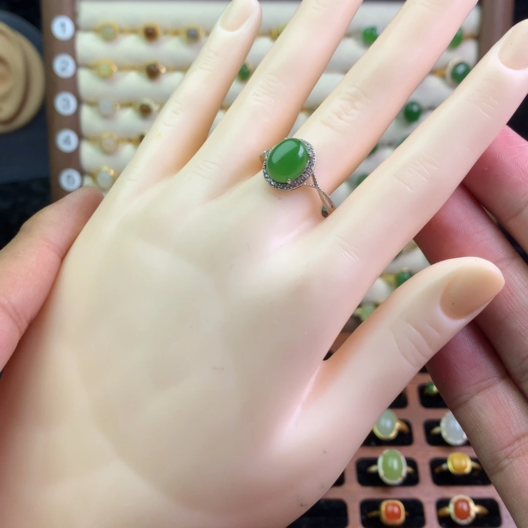 和田玉银S925镶嵌戒指