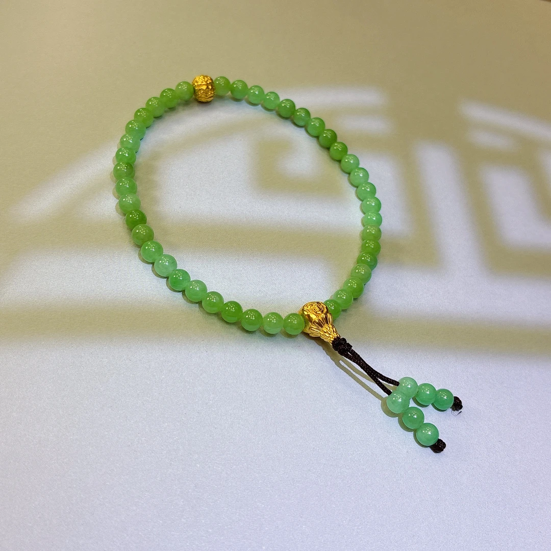 【菩提林珠宝】翡翠足金999DIY手链手串4mm+