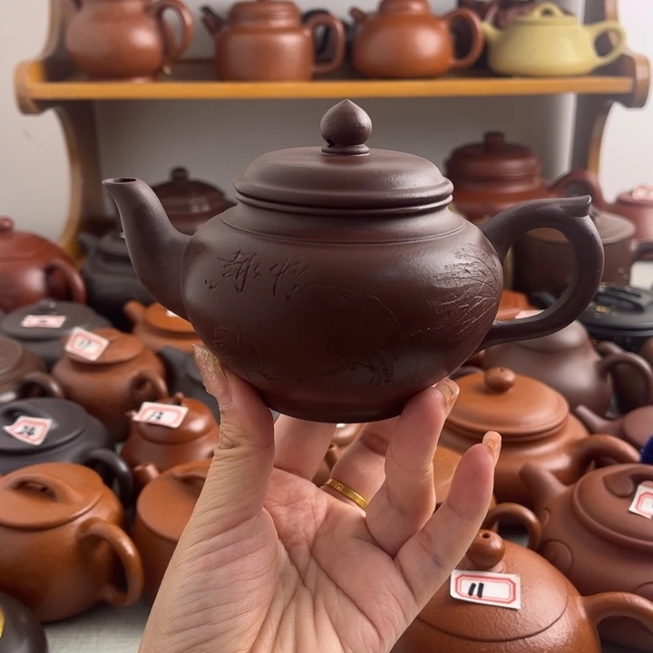 紫砂茶壶200cc紫泥半手微瑕
