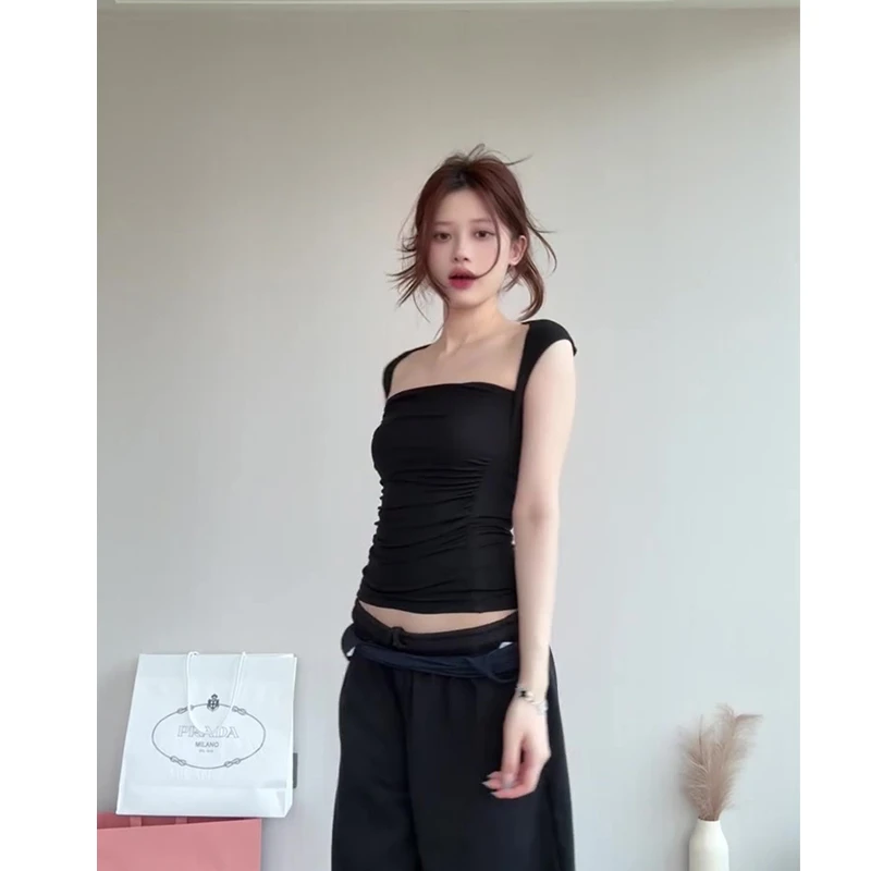 2025夏季新款极简风时尚气质设计感吊带上衣百搭显瘦直筒长裤女