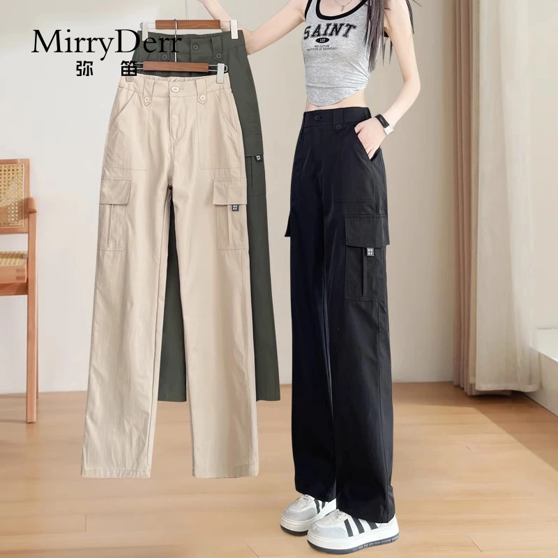 MirryDerr/弥笛轻薄透气直筒工装裤女2025夏季新款窄版高腰休闲裤